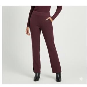 Versona Maroon Ribbed-Knit Pants Split Hem Comfort Stretch Waist Women's XS New